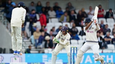 India's Cheteshwar Pujara, right, bats during the third day of third test cricket match between England and India, at Headingley cricket ground in Leeds, England, Friday, Aug. 27, 2021. (AP Photo/Jon Super) (AP) India's Cheteshwar Pujara, right, bats during the third day of third test cricket match between England and India, at Headingley cricket ground in Leeds, England, Friday, Aug. 27, 2021. (AP Photo/Jon Super) (AP)