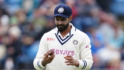 India's Ravindra Jadeja taken to hospital for a precautionary scan for suspected knee injury (AP)