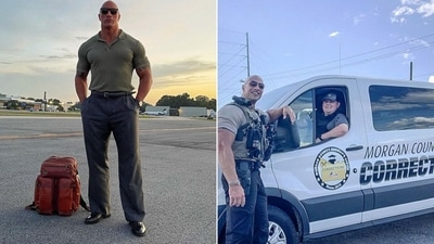 One picture in the collage is of Dwayne ‘The Rock’ Johnson and another of his lookalike. (Instagram/@therock & Facebook/@MorganSheriffOffice ) One picture in the collage is of Dwayne ‘The Rock’ Johnson and another of his lookalike. (Instagram/@therock & Facebook/@MorganSheriffOffice )