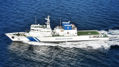 Vigraha, the Indian Coast Guard's indigenously-built offshore patrol vessel, will be commissioned by Union defence minister Rajnath Singh on Saturday, August 28. (Photo via @IndiaCoastGuard on Twitter)
