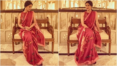 Konkana wore the saree with a matching sleeveless blouse featuring a round neckline and floral prints. A pair of kundan jhumkis and statement rings rounded off the accessories. (Instagram/@who_wore_what_when)