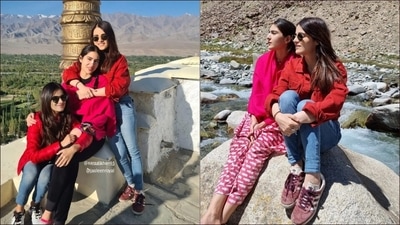 Sara Ali Khan’s pink kaftan, Radhika Madan-Jasleen Royal’s red jacket raise travel fashion bar on Ladakh trip (Instagram/radhikamadan) Sara Ali Khan’s pink kaftan, Radhika Madan-Jasleen Royal’s red jacket raise travel fashion bar on Ladakh trip (Instagram/radhikamadan)