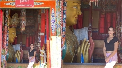 The temple contains a 15 metres or 49 ft high statue of Maitreya Buddha which covers two stories of the building and is the largest Buddha statue in Ladakh. (Instagram/saraalikhan95)