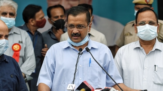 On being asked about the Covid-19 situation in Delhi, Kejriwal said it is under control.(ANI Photo) On being asked about the Covid-19 situation in Delhi, Kejriwal said it is under control.(ANI Photo)