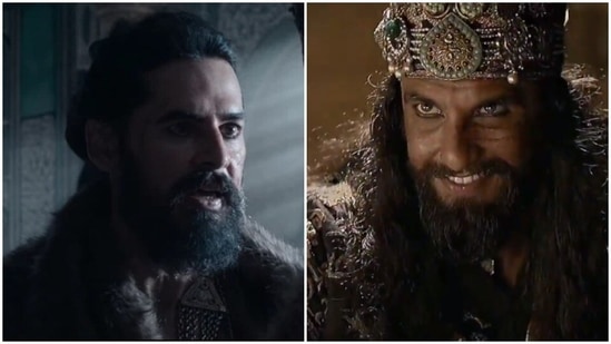Dino Morea as Muhammad Shaybani Khan in The Empire (L) and Ranveer Singh as Alauddin Khilji in Padmaavat.