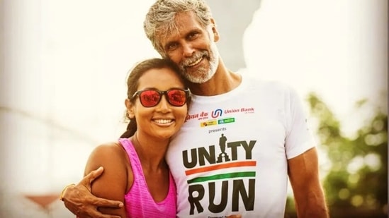 Milind Soman calls wife Ankita Konwar a good runner after Unity Run, don't miss her reply(Instagram/@milindrunning)