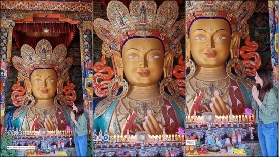 Both Sara and Radhika shared pictures of its main attraction - the Maitreya Temple which was installed to commemorate the visit of the 14th Dalai Lama to Thikse Monastery in 1970.(Instagram/radhikamadan)