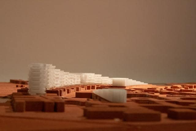 Her biggest project yet is Line of Goodwill, urban housing and hotels for 8,000 in Auroville. These are compact clusters that rise at one end of the city and slope down to reach the ground at the other end. (Luna Bucherer)