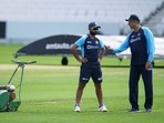 Indian cricket coach Ravi Shastri, right, with Ajinkya Rahane during a nets session at Headingley cricket ground in Leeds.(AP) Indian cricket coach Ravi Shastri, right, with Ajinkya Rahane during a nets session at Headingley cricket ground in Leeds.(AP)