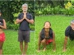 Milind Soman and Ankita Konwar perform Surya Namaskar to improve joint mobility, strength(Instagram/@milindrunning) Milind Soman and Ankita Konwar perform Surya Namaskar to improve joint mobility, strength(Instagram/@milindrunning)