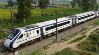 PM Modi flagged off the maiden run of a Vande Bharat train on the New Delhi-Varanasi route on February 15, 2019. The second such train service between New Delhi and Shri Mata Vaishnodevi Katra was flagged off by home minister Amit Shah on October 3 that year. (HT PHOTO.)