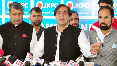 Jammu and Kashmir, Aug 29 (ANI): Jammu and Kashmir People's Conference Chairman Sajjad Gani Lone addresses a press conference after the senior Congress leader and Vice-President of District Developemt Council (DDC) Haji Farooq Ahmad Mir joins the party, at his residence, in Srinagar on Sunday. (ANI Photo) (Mohammad Amin War) Jammu and Kashmir, Aug 29 (ANI): Jammu and Kashmir People's Conference Chairman Sajjad Gani Lone addresses a press conference after the senior Congress leader and Vice-President of District Developemt Council (DDC) Haji Farooq Ahmad Mir joins the party, at his residence, in Srinagar on Sunday. (ANI Photo) (Mohammad Amin War)