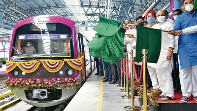 Union minister Hardeep Singh Puri with CM Basavaraj Bommai inaugurate the 7.5 km segment of Bengaluru metro. (PTI) Union minister Hardeep Singh Puri with CM Basavaraj Bommai inaugurate the 7.5 km segment of Bengaluru metro. (PTI)