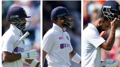 Ajinkya Rahane, Virat Kohli, Cheteshwar Pujara collage. (AP)