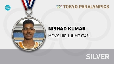 Nishad Kumar wins silver medal at Tokyo Paralympics (HT Photo) Nishad Kumar wins silver medal at Tokyo Paralympics (HT Photo)