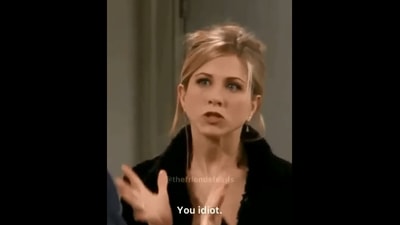 The image shows a scene from the TV show Friends featuring the character Rachel Green.