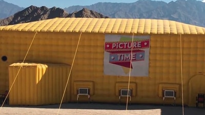 Ladakh had its first mobile digital movie theatre at an altitude of 11,562 feet which makes it the highest theatre in the world. (Twitter/@@ANI)