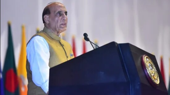 Defence minister Rajnath Singh delivered a keynote address at Defence Services Staff College in Wellington, Tamil Nadu. (Twitter/@DefenceMinIndia)