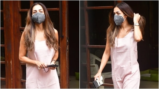 To safeguard herself during the ongoing Covid-19 pandemic, Malaika chose a grey face mask. Her comfort-first approach in this off-duty ensemble is our favourite look. What do you think?(HT Photo/Varinder Chawla)