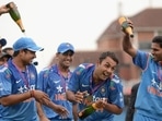 File image of Stuart Binny of India celebrating with his teammates.