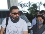 Sunny Deol and his mother Prakash Kaur at Mumbai airport. Sunny Deol and his mother Prakash Kaur at Mumbai airport.