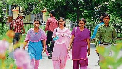 Women students on the Allahabad University campus in Prayagraj. (HT file photo) Women students on the Allahabad University campus in Prayagraj. (HT file photo)