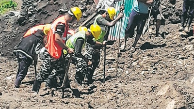 Search operations underway in Pithoragarh district on Monday. Search operations underway in Pithoragarh district on Monday.