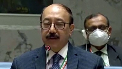 Foreign secretary Harsh Vardhan Shringla addresses a UNSC meeting. (File photo) Foreign secretary Harsh Vardhan Shringla addresses a UNSC meeting. (File photo)