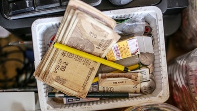 Indian rupee bank notes in a container at a grocery store. (Bloomberg file photo) Indian rupee bank notes in a container at a grocery store. (Bloomberg file photo)