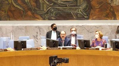 Foreign Secretary chaired the UN Security Council meeting on the Middle East, including the Palestine Question. (Twitter/MEAIndia)