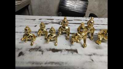 ‘Laddoo Gopal’ in brass, a product of Aligarh brass industry (HT photo)