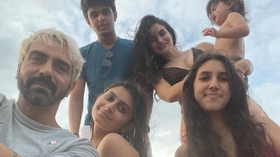 Arjun Rampal poses with his girlfriend Gabriella Demetriades and their son Arik as well as his daughters Myra and Mahikaa. Arjun Rampal poses with his girlfriend Gabriella Demetriades and their son Arik as well as his daughters Myra and Mahikaa.