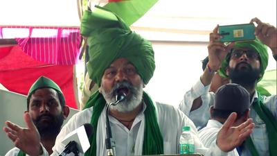 Bharatiya Kisan Union leader Rakesh Tikait speaks during a protest in Nuh on Sunday. (ANI) Bharatiya Kisan Union leader Rakesh Tikait speaks during a protest in Nuh on Sunday. (ANI)