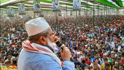 File photo: AIUDF presiden Badruddin Ajmal addresses a party rally at Sarukhetri in Barpeta district, Assam. File photo: AIUDF presiden Badruddin Ajmal addresses a party rally at Sarukhetri in Barpeta district, Assam.