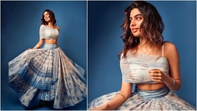 Khushi Kapoor looks fresh as a daisy in this blue lehenga by designer Anita Dongre. (Instagram/@khushi05k) Khushi Kapoor looks fresh as a daisy in this blue lehenga by designer Anita Dongre. (Instagram/@khushi05k)