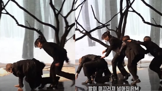 BTS leader RM slips during SBS Gayo Daejeon's Black Swan performance. 