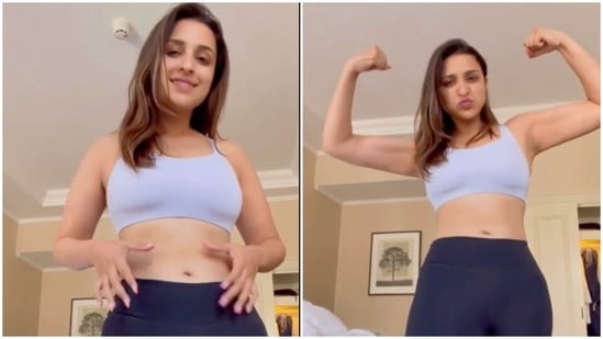 Parineeti Chopra flaunting her toned waist on camera.