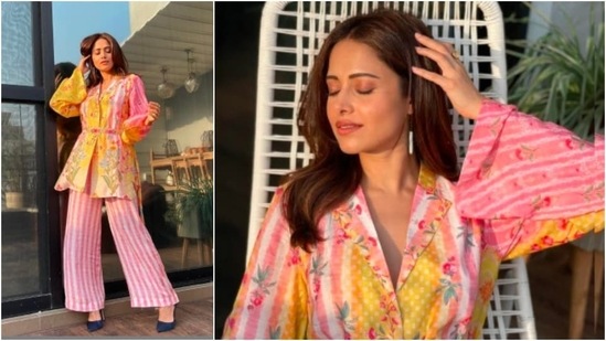 Nushrratt Bharuccha picked this cool yet trendy outfit from the shelves of The Boozy Button.(Instagram/@nushrrattbharuccha)
