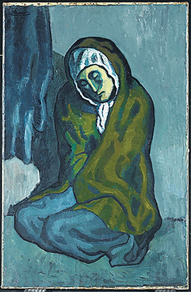 It look a decade of peeks under the layers of paint beneath this Pable Picasso work, The Crouching Beggar, to get a good visualisation of another painting that was created on the lower layers of the canvas. (MORF Gallery) It look a decade of peeks under the layers of paint beneath this Pable Picasso work, The Crouching Beggar, to get a good visualisation of another painting that was created on the lower layers of the canvas. (MORF Gallery)