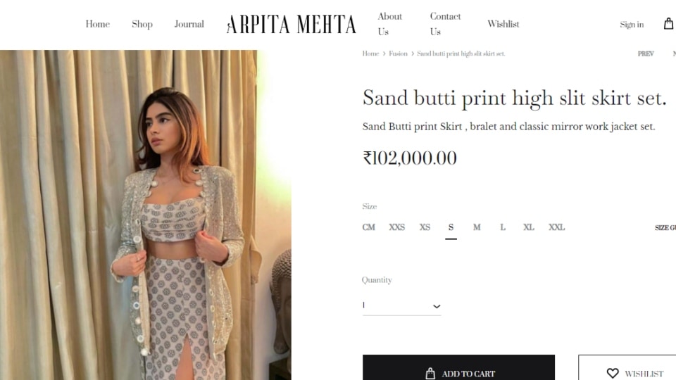 The price of Khushi Kapoor's ensemble.(arpitamehtaofficial.com)