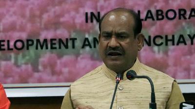Lok Sabha speaker Om Birla addresses the media in Srinagar on Tuesday. (Imran Nissar)