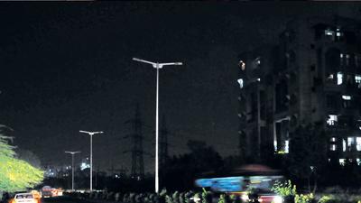 Under the project, each of Delhi’s 70 assembly constituencies is supposed to get 3,000 such streetlights. (HT Photo) Under the project, each of Delhi’s 70 assembly constituencies is supposed to get 3,000 such streetlights. (HT Photo)