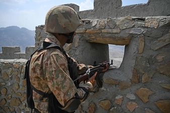 Pakistani army soldier mans a position at the Pakistan-Afghanistan border near Big Ben post in Khyber district in Khyber Pakhtunkhwa province (AFP)
