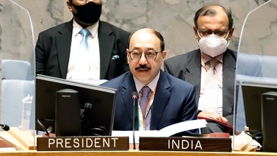 Foreign secretary Harsh Vardhan Shringla speaks at the UNSC meeting in New York. (ANI Photo) Foreign secretary Harsh Vardhan Shringla speaks at the UNSC meeting in New York. (ANI Photo)