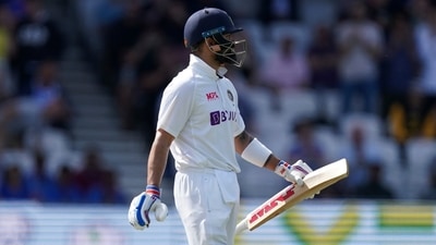 India's captain Virat Kohli walks off the field after losing his wicket during the fourth day of third test cricket match between England and India, at Headingley cricket ground in Leeds, England, Saturday, Aug. 28, 2021. (AP Photo/Jon Super) (AP)
