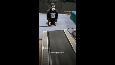The image shows a man sitting in front of a treadmill. (Instagram/@Treadmillguy)