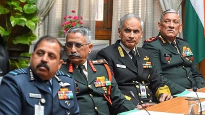Chief of Defence Staff General Bipin Rawat with three armed forces chiefs.