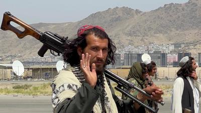 Taliban forces patrol at a runway a day after U.S troops withdrawal from Hamid Karzai International Airport in Kabul, Afghanistan . (REUTERS) Taliban forces patrol at a runway a day after U.S troops withdrawal from Hamid Karzai International Airport in Kabul, Afghanistan . (REUTERS)