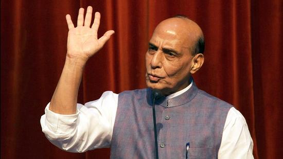 Defence minister Rajnath Singh in Lucknow on Tuesday. (ANI)