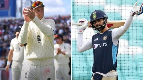 England skipper Joe Root (L) and India captain Virat Kohli (R)(HT Collage)